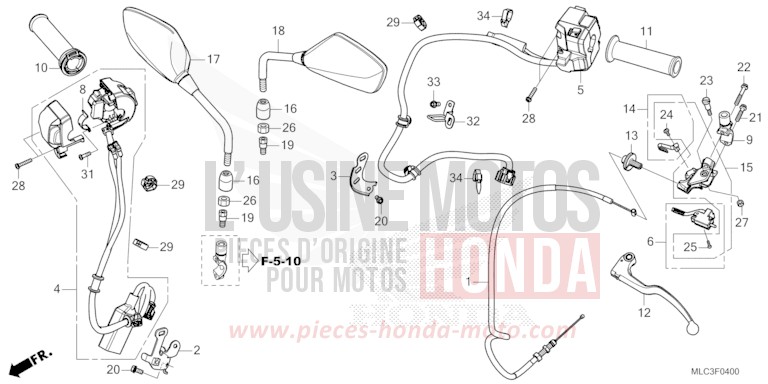 HANDLE SWITCH/GRIP/CABLE/MIRROR for Transalp 750 ROSS WHITE (NH196) from 2023
